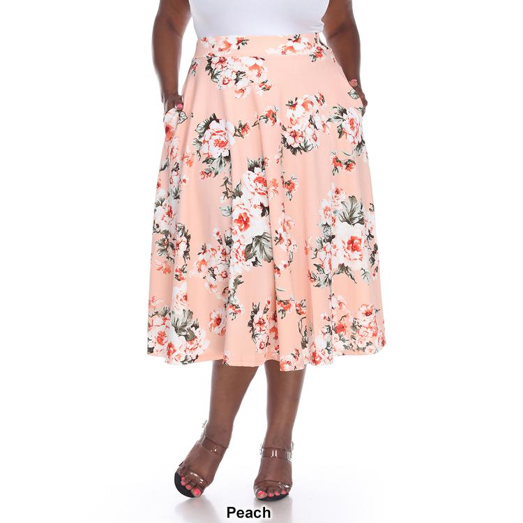 Plus Size White Mark Tasmin Spring Floral Flare Midi Skirt