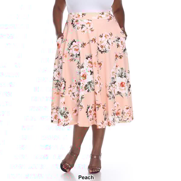 Plus Size White Mark Tasmin Spring Floral Flare Midi Skirt
