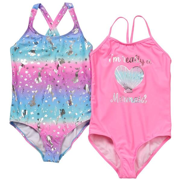 Girls &#40;7-12&#41; bmagical 2pk. Mermaid One Piece Swimsuits - image 