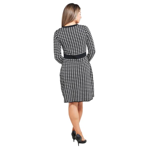 Womens Sharagano Button Trim Houndstooth Sweater Knit Dress