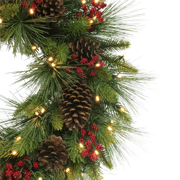 Puleo International Pre-Lit Christmas Wreath with Pinecones