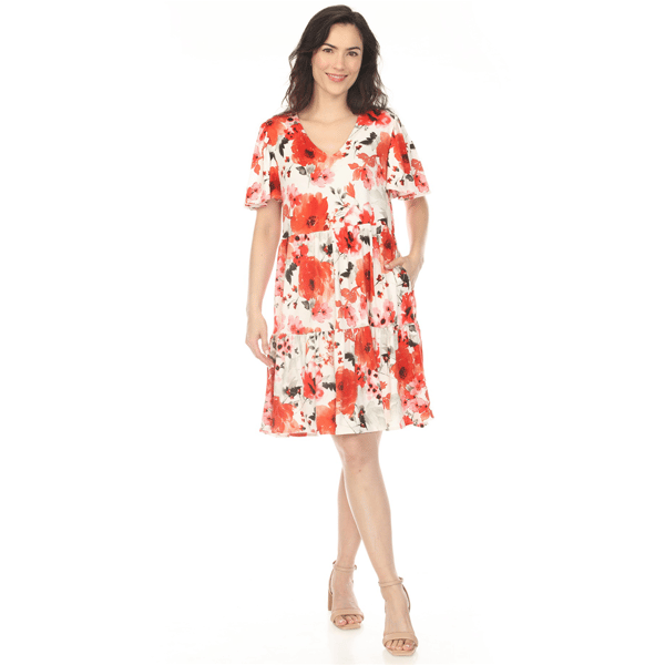 Womens White Mark V-Neck Vintage Floral Short Sleeve Dress - image 