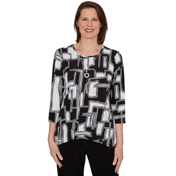 Petite Alfred Dunner Classics Geometric Abstract Blouse - image 