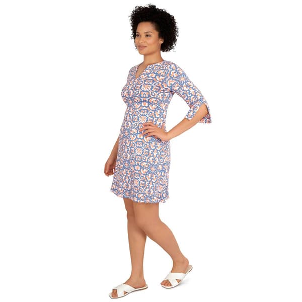 Petite Ruby Rd. Elbow Sleeve Floral Ornate Shift Dress