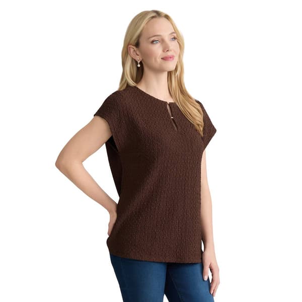Womens Jones New York Cap Sleeve Keyhole Neck Textured Blouse