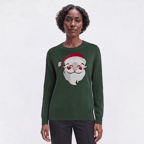 Petite Retrology Long Sleeve Santa Crew Neck Sweater - image 