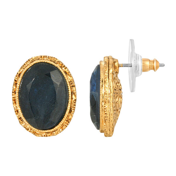 1928 14kt. Gold Dipped Blue Oval Stud Earrings - image 