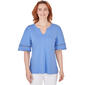 Womens Ruby Rd. Bali Blue Elbow Sleeves Knit Interlock Top - image 1