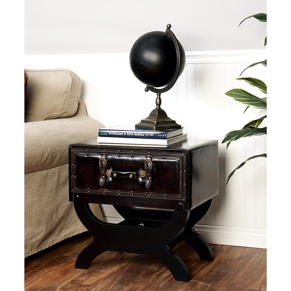9th & Pike&#174; Wood and Faux Leather Traditional Accent Table
