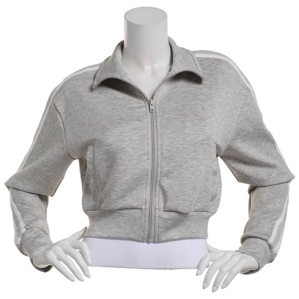 Juniors Love Tree Side Stripe Soft Marled Cropped Zip Up Hoodie