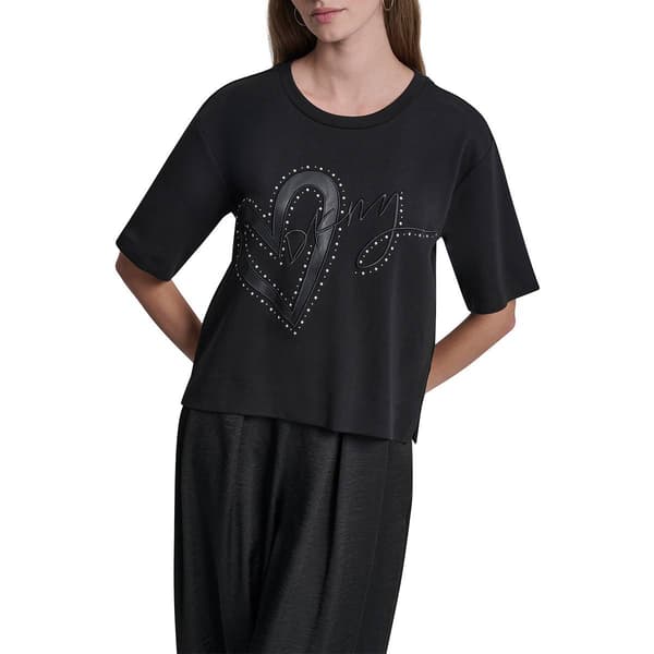 Womens DKNY Short Sleeve Heart with Script Logo Top