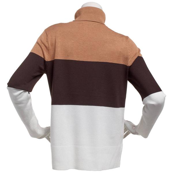 Plus Size Retrology Color Block Long Sleeve Turtleneck Sweater