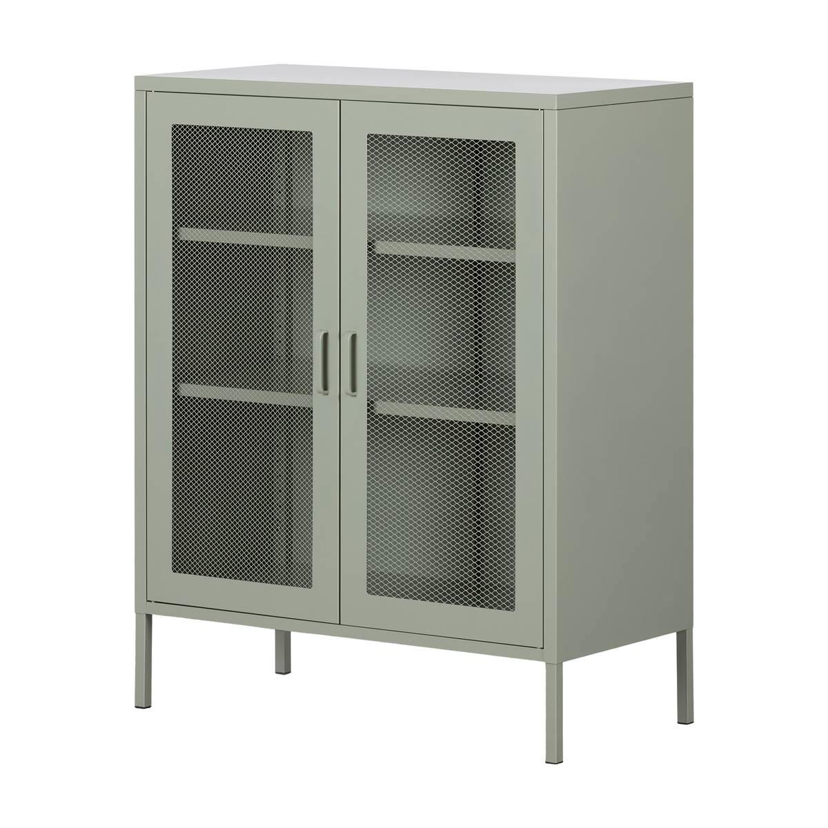 South Shore Crea Sage Green Metal Mesh 2-Door Accent Cabinet