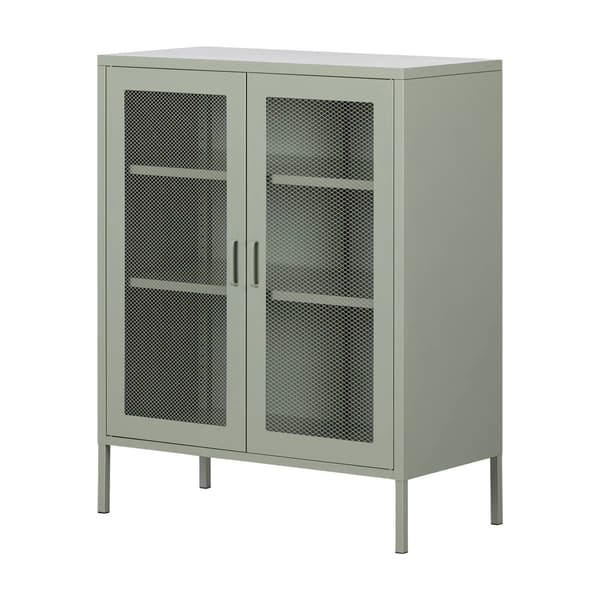 South Shore Crea Sage Green Metal Mesh 2-Door Accent Cabinet