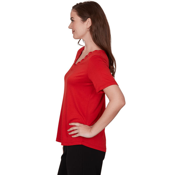 Petite Emaline Sapphire Serenade II Lace Grommet Blouse
