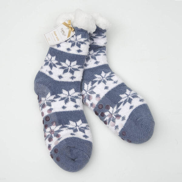 Womens Capelli New York Fair Isle Chenille Slipper Socks - image 
