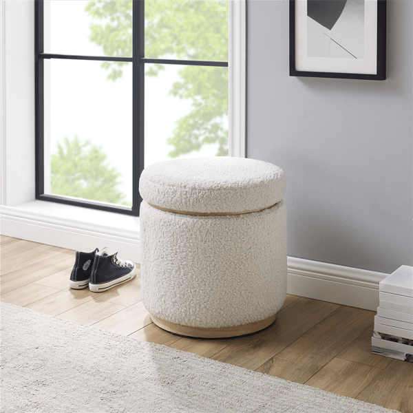 Linon Home Decor Blanche Storage Natural Sherpa Ottoman