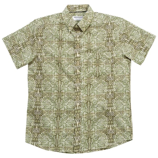 Mens Architect&#174; Slim Fit Geometric Button Down Shirt - Dark Sage