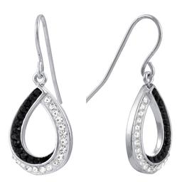 Silver Plated Black and White Crystal Open Teardrop Earrings
