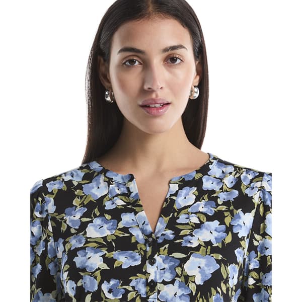 Petite Rafaella® 3/4 Sleeve Floral Henley Blouse