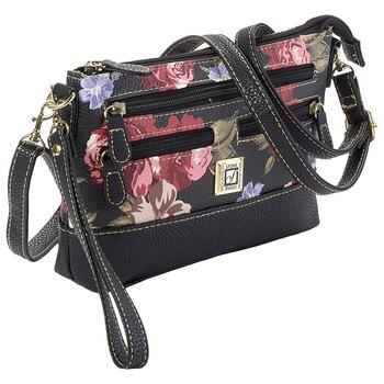 Stone Mountain Rose Bloom Zip Around Black Floral Leather Wallet, Wristlet