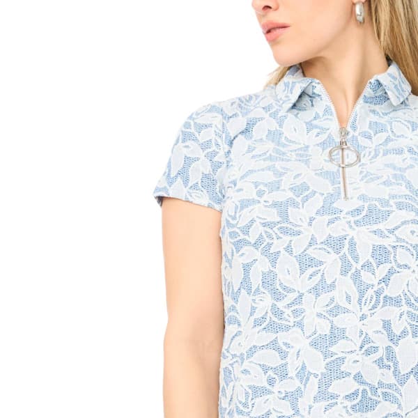Petite MSK Short Sleeve Floral 1/4 Zipper Shift Dress