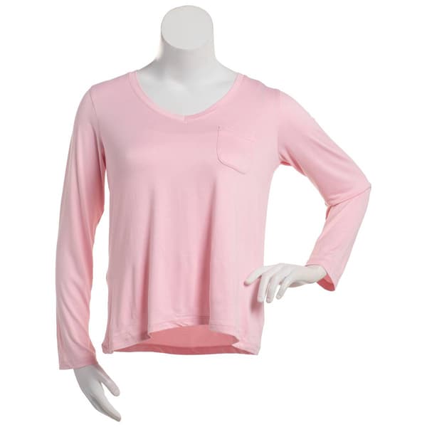 Juniors Pillow Talk Long Sleeve  V-Neck Pajama Tee - image 