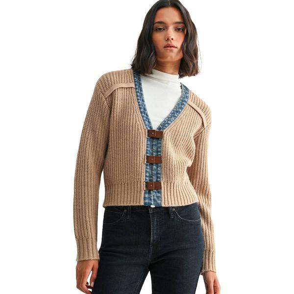 Womens CITY BLUES Long Sleeve Cropped Cardigan With Denim Contra - image 