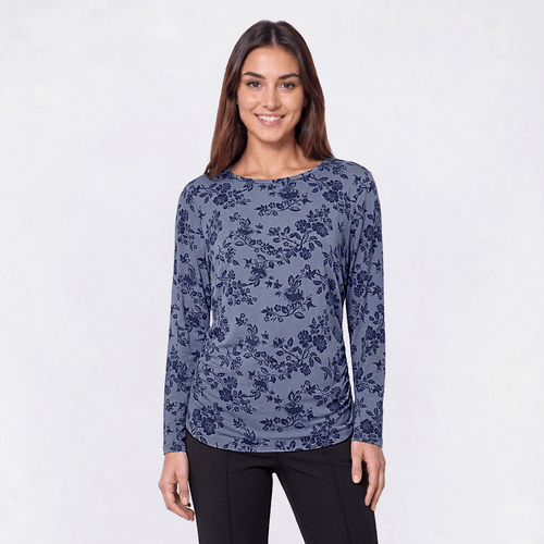 Womens Hasting & Smith Long Sleeve Floral Side Ruched Tee - image 