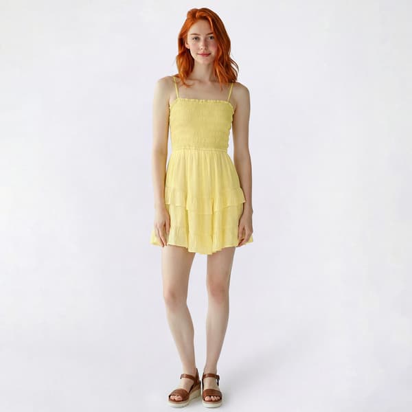 Juniors Trixxi Gauze Smock Bodice Ruffle Tier Skater Dress