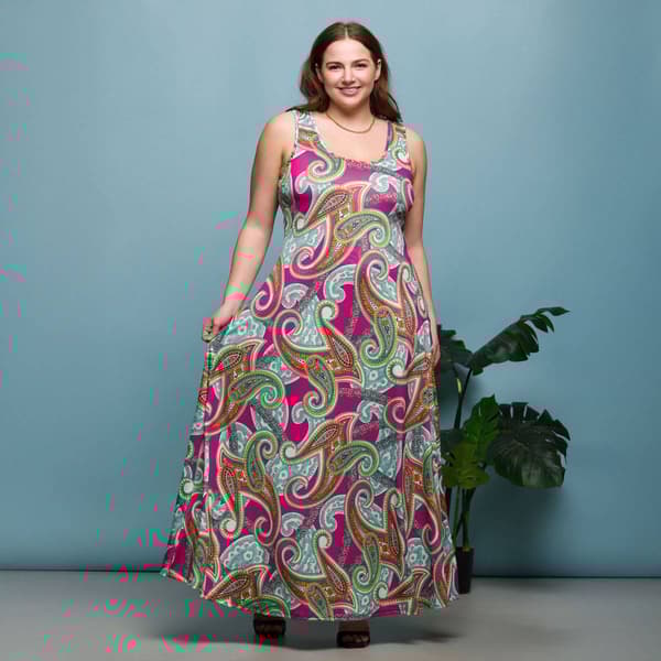 Plus Size 24/7 Comfort Apparel Hot Pink Paisley A-Line Dress