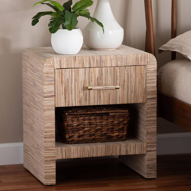 bali & pari Callan Bohemian Woven Natural Grasscloth Nightstand