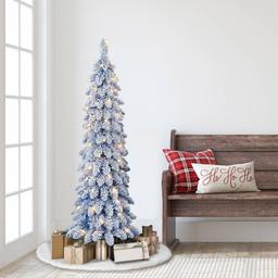 Puleo International 4ft. Pre-Lit Flocked Pencil Christmas Tree
