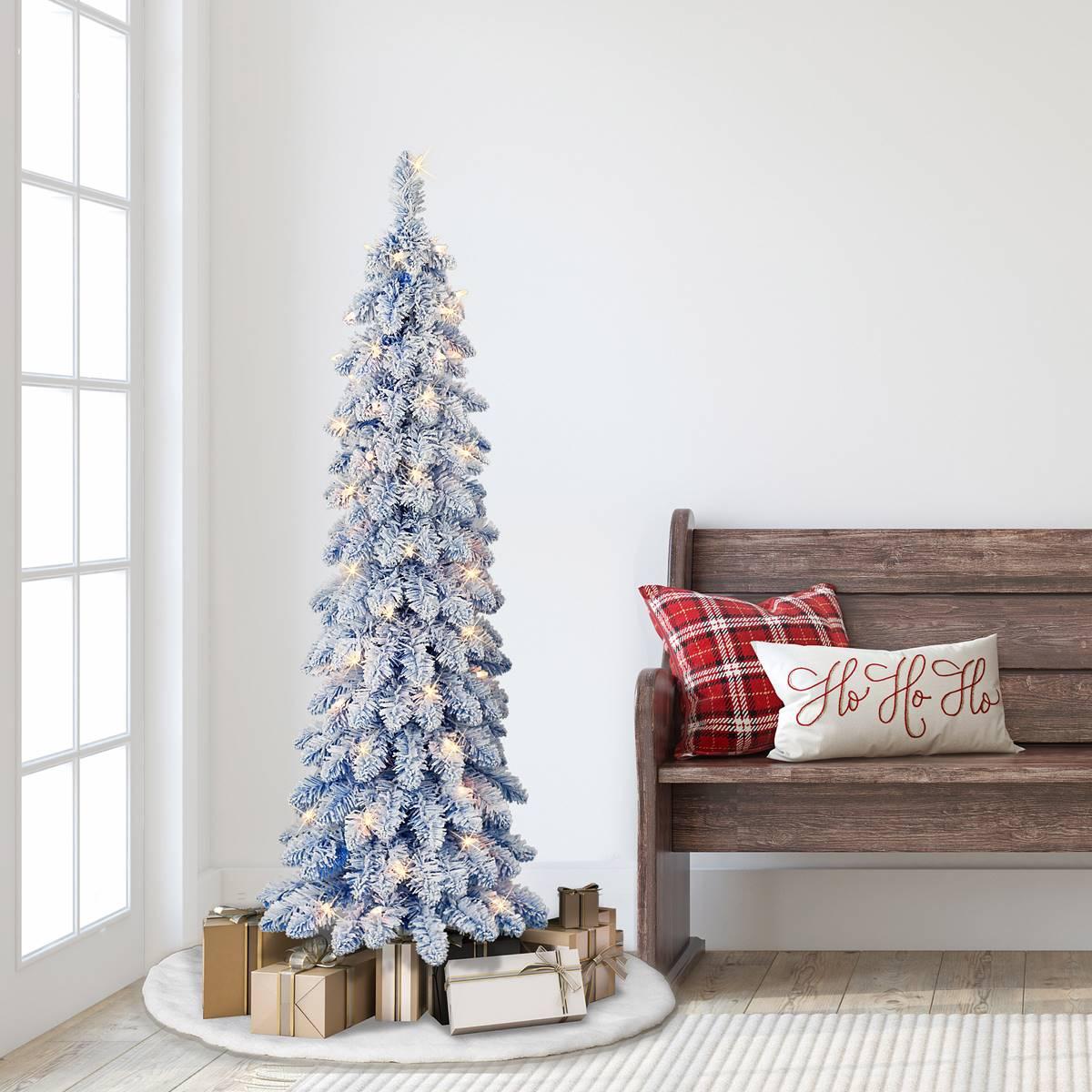 Puleo International 4ft. Pre-Lit Flocked Pencil Christmas Tree