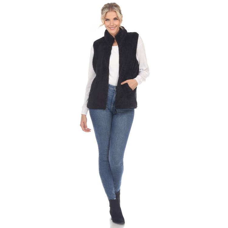 Womens White Mark Zip Up Sherpa Vest