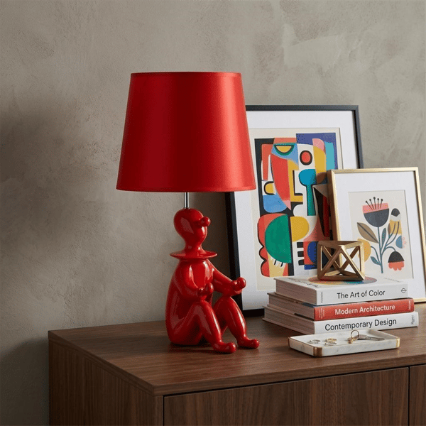 HomeRoots 21in. Red Bedside Table Lamp with Empire Shade