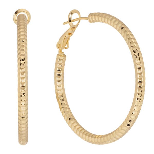 14kt. Gold Over Brass 40mm Diamond Cut Hoop Earrings - image 