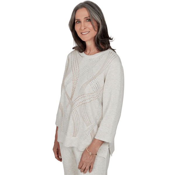 Petite Alfred Dunner Good To Go 3/4 Sleeve Stud Swirls Sweater