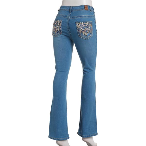 Juniors Gogo Jeans Mid Rise Bootcut Rhinestone Pocket Jeans