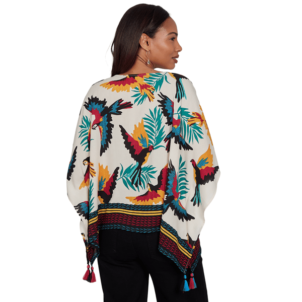 Womens Ruby Rd. Tropical Noir Elbow Sleeve Paradise Birds Blouse
