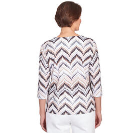Petite Alfred Dunner 3/4 Sleeve Print Chevron with Shimmer Tee