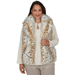 Plus Size Ruby Rd. Mythical Snow Leopard Faux Fur Vest