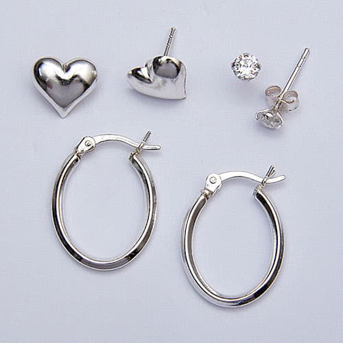 Marsala Trio Set of Sterling Silver Hoops & Post Earrings - image 