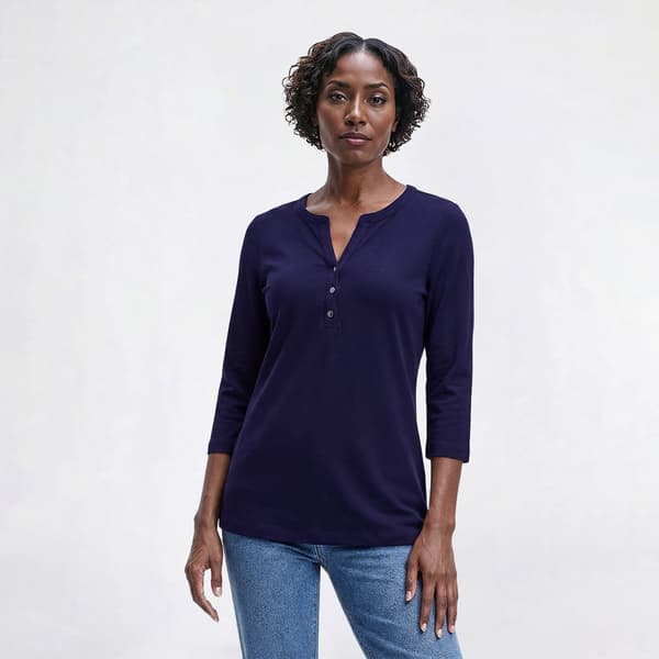 Womens Hasting & Smith 3/4 Sleeve Solid Henley Tee - image 