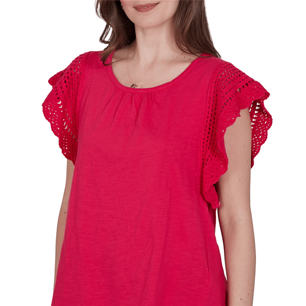 Womens Ruby Rd. Tropical Noir Crochet Cap Sleeve Blouse