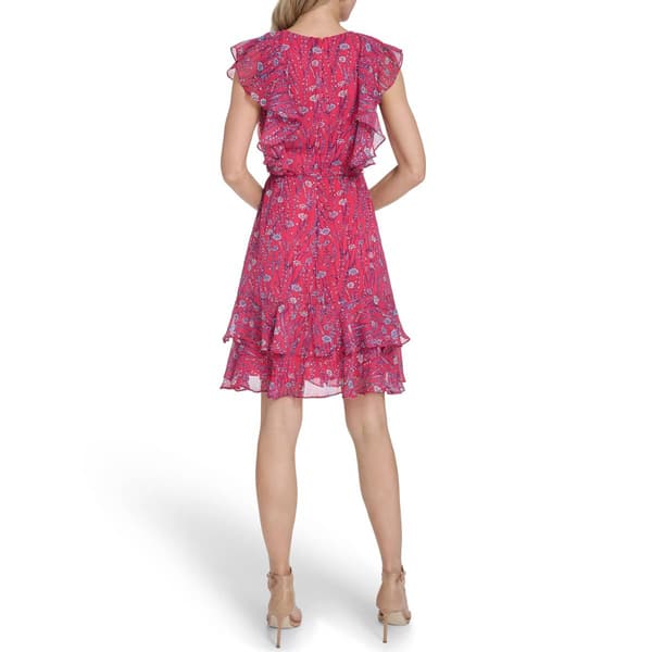 Womens Tommy Hilfiger Flutter Sleeve Floral Chiffon A-Line Dress