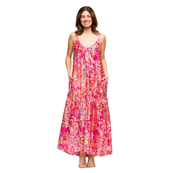 Womens 24/7Comfort Apparel Pink Spaghetti Strap Maxi Dress - image 