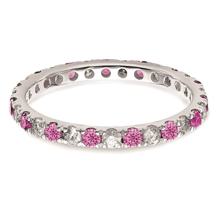 Pure Fire 14kt. White Gold Lab Created Pink Sapphire Band