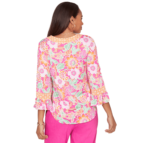 Petite Ruby Rd. Hothouse Florals Ruffle Sleeve Floral Blouse