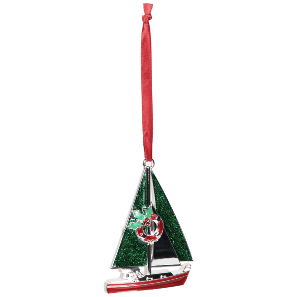 Northlight Sailboat with Holly Life Preserver Christmas Ornament
